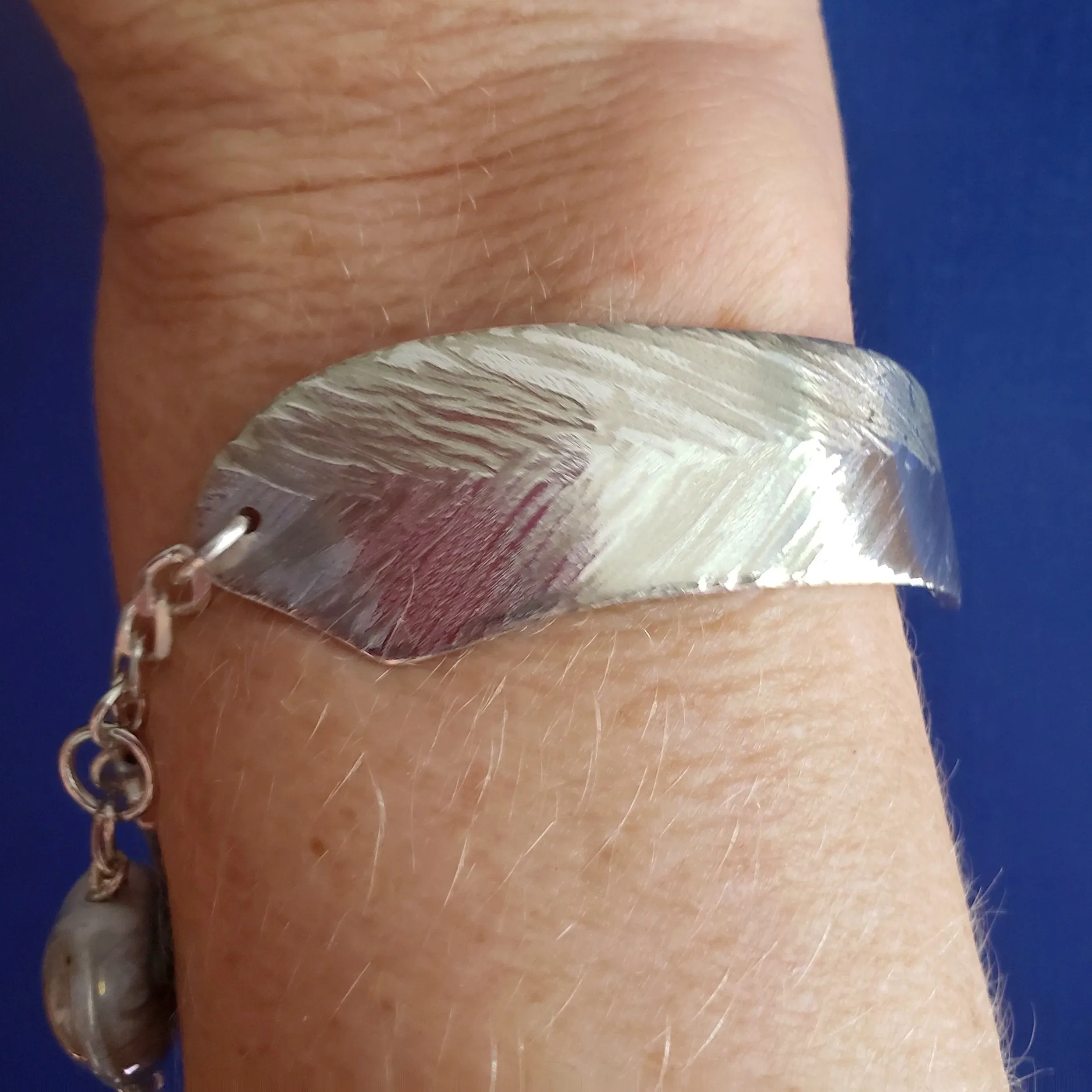 Vintage Sterling Silver Flatware Bracelet with Ceramic Heart & Turquoise Howlite - Handmade Jewelry