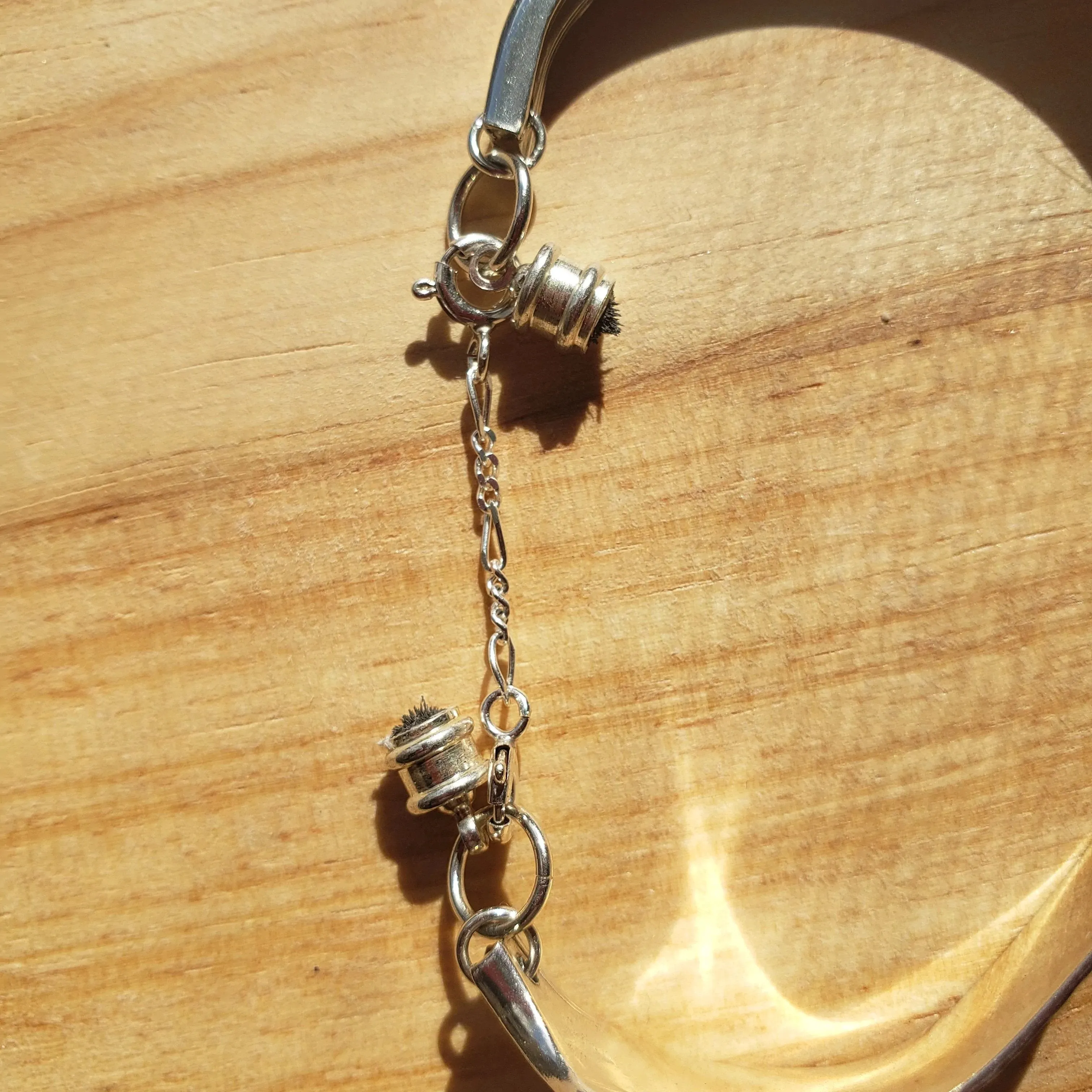 Vintage Sterling Silver Flatware Bracelet with Ceramic Heart & Turquoise Howlite - Handmade Jewelry