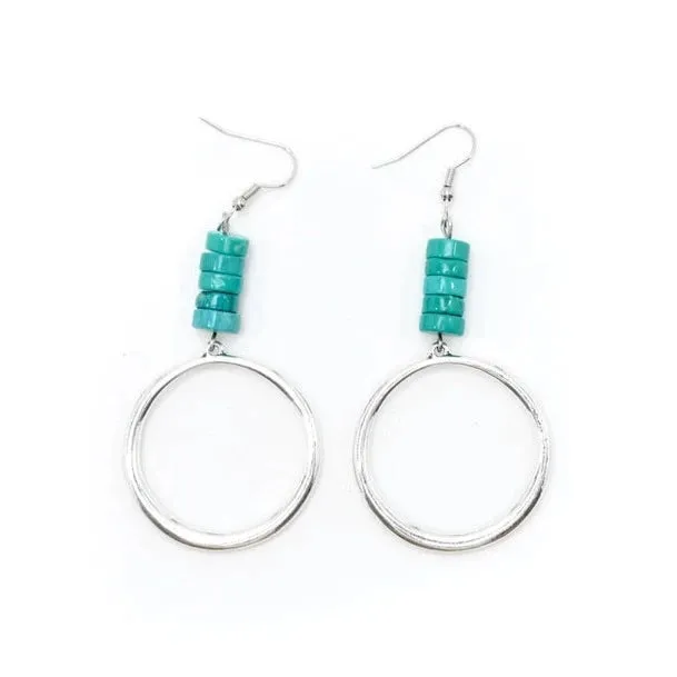 West & Co. Turquoise Beaded Silver Dangle Hoop Earrings