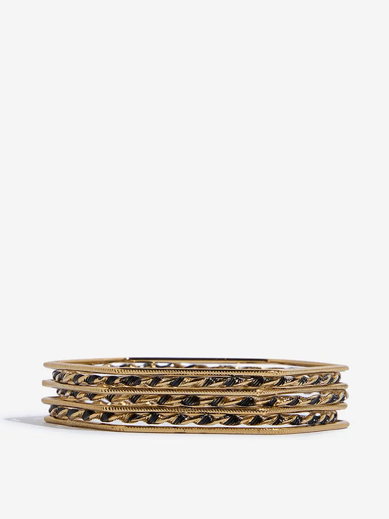 Westside Accessories Black & Gold Plated Hexagonal Twisted Bangle Set