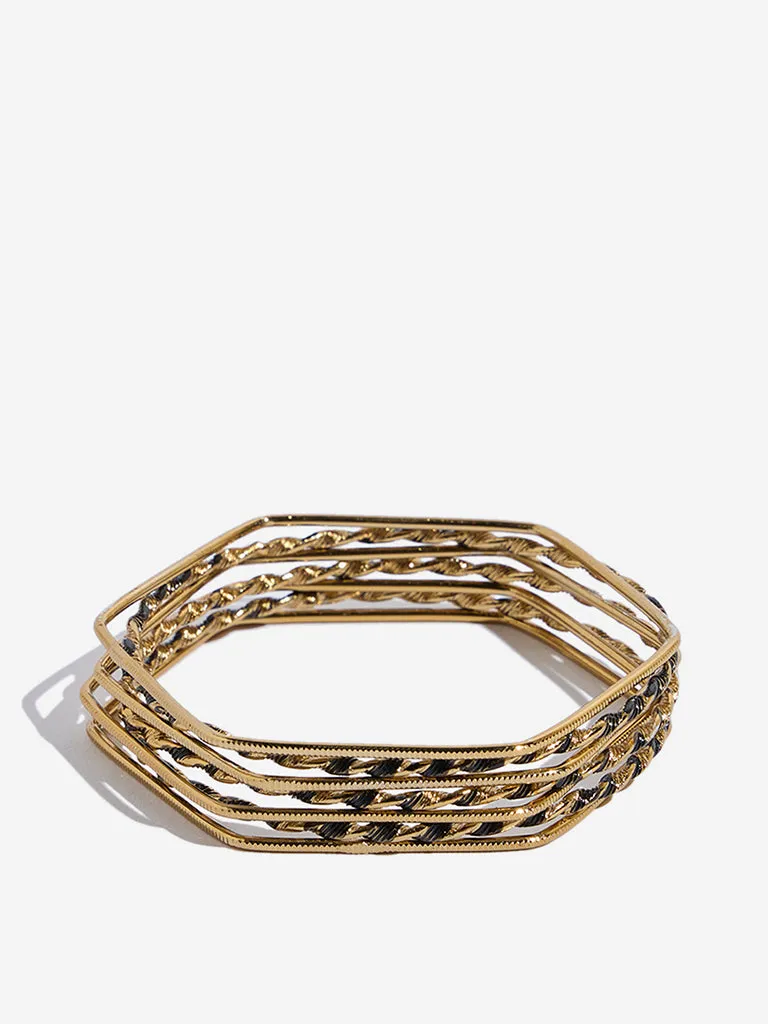 Westside Accessories Black & Gold Plated Hexagonal Twisted Bangle Set