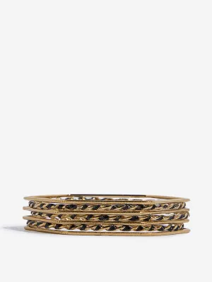Westside Accessories Black & Gold Plated Hexagonal Twisted Bangle Set