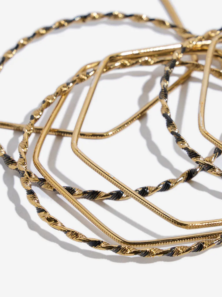 Westside Accessories Black & Gold Plated Hexagonal Twisted Bangle Set