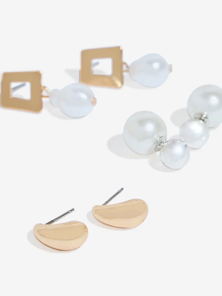 Westside Accessories Gold Dual Tone Earrings Set - Pack of 3