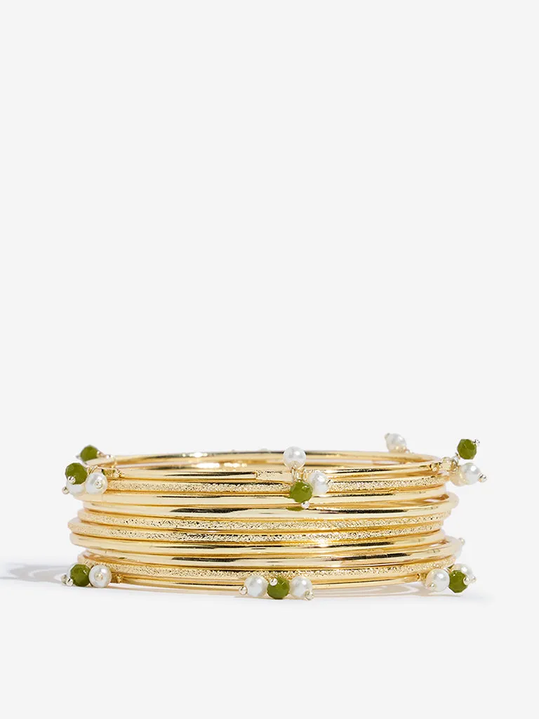 Westside Accessories Olive Pearl Bangle Set