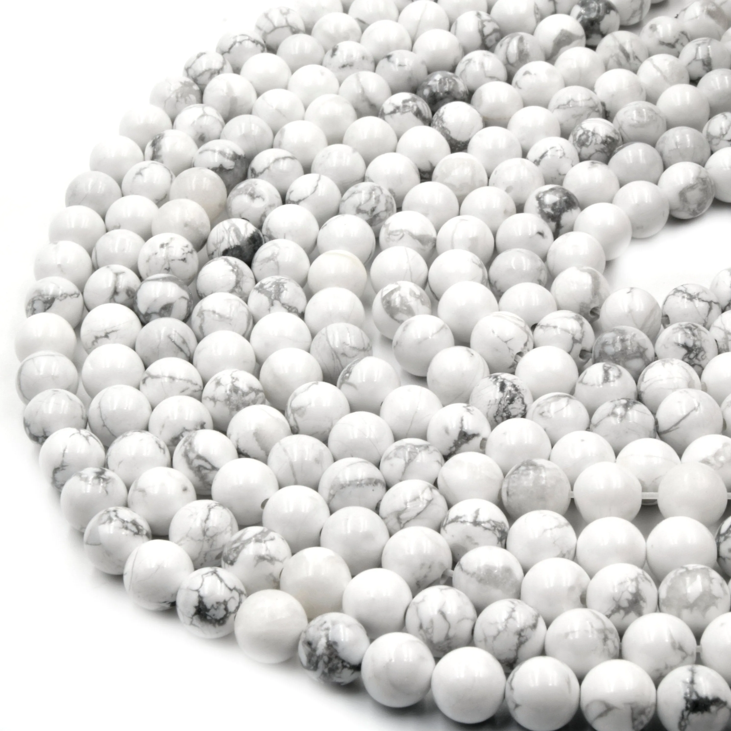 White Howlite Beads | Glossy Round Natural Howlite Beads | 6mm 8mm 10mm