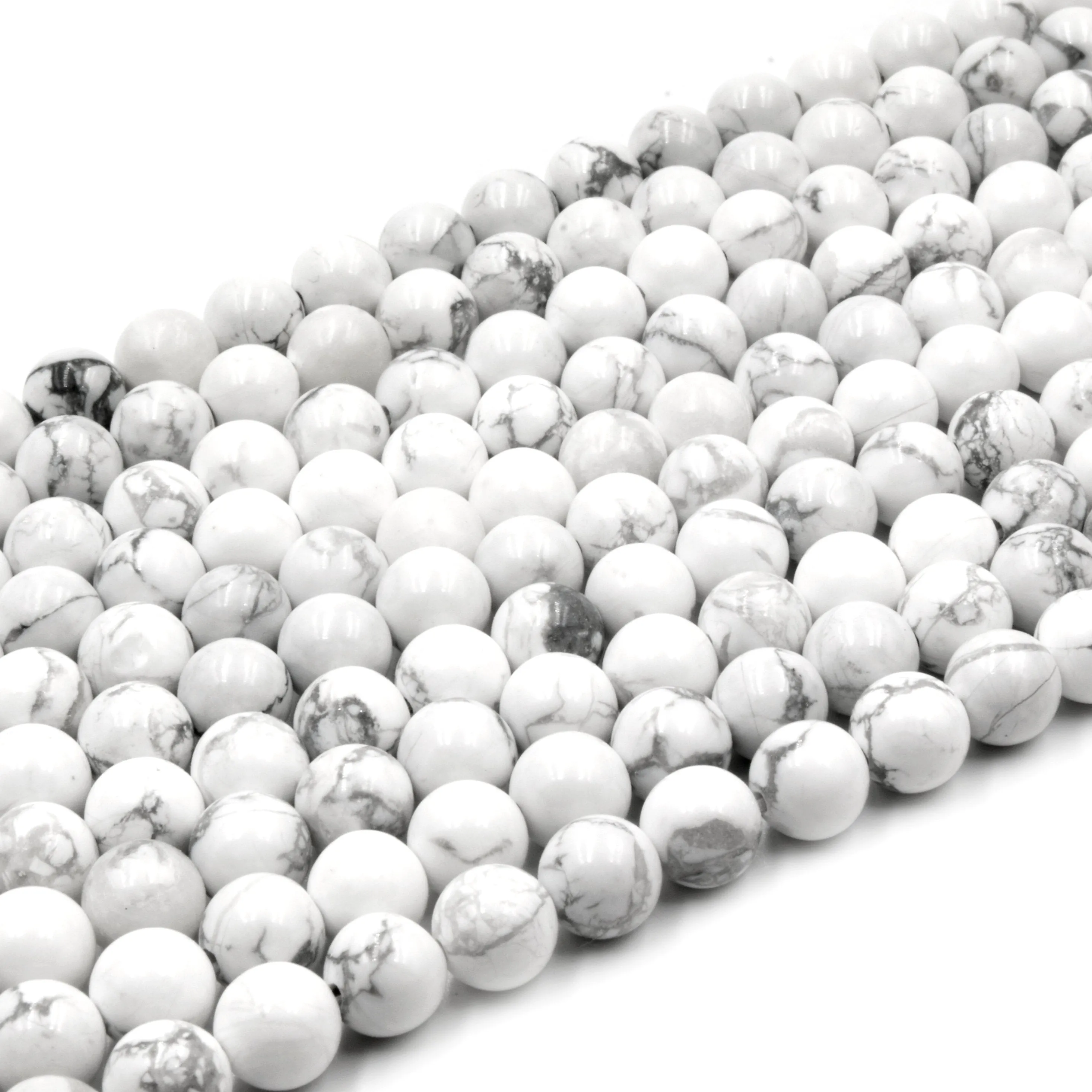 White Howlite Beads | Glossy Round Natural Howlite Beads | 6mm 8mm 10mm