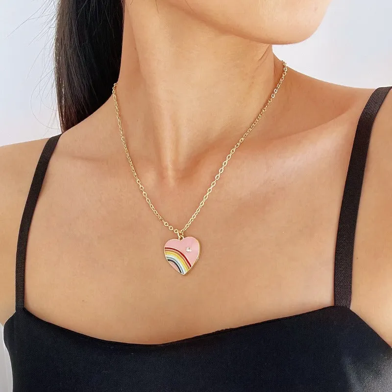 Wholesale Alloy Rainbow Heart Exquisite Design Necklaces