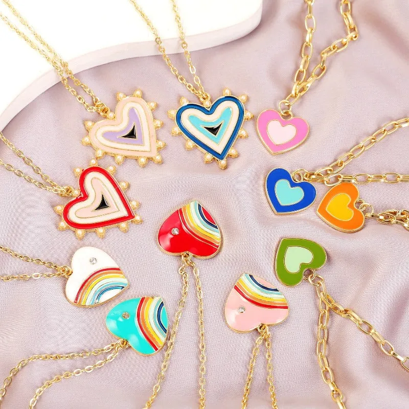 Wholesale Alloy Rainbow Heart Exquisite Design Necklaces