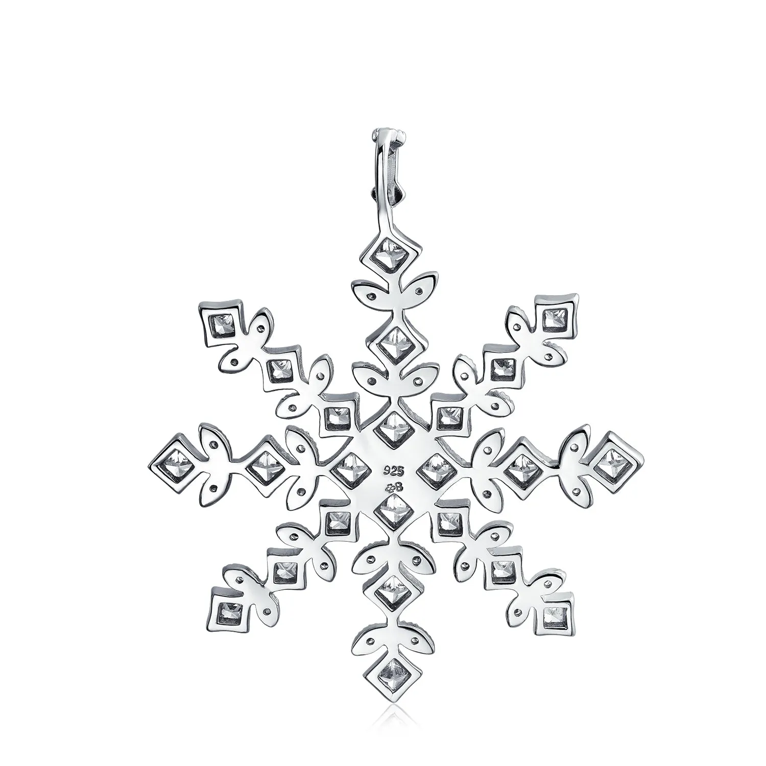 Winter Holiday Snowflake Pendant Necklace in Sterling Silver for Parties