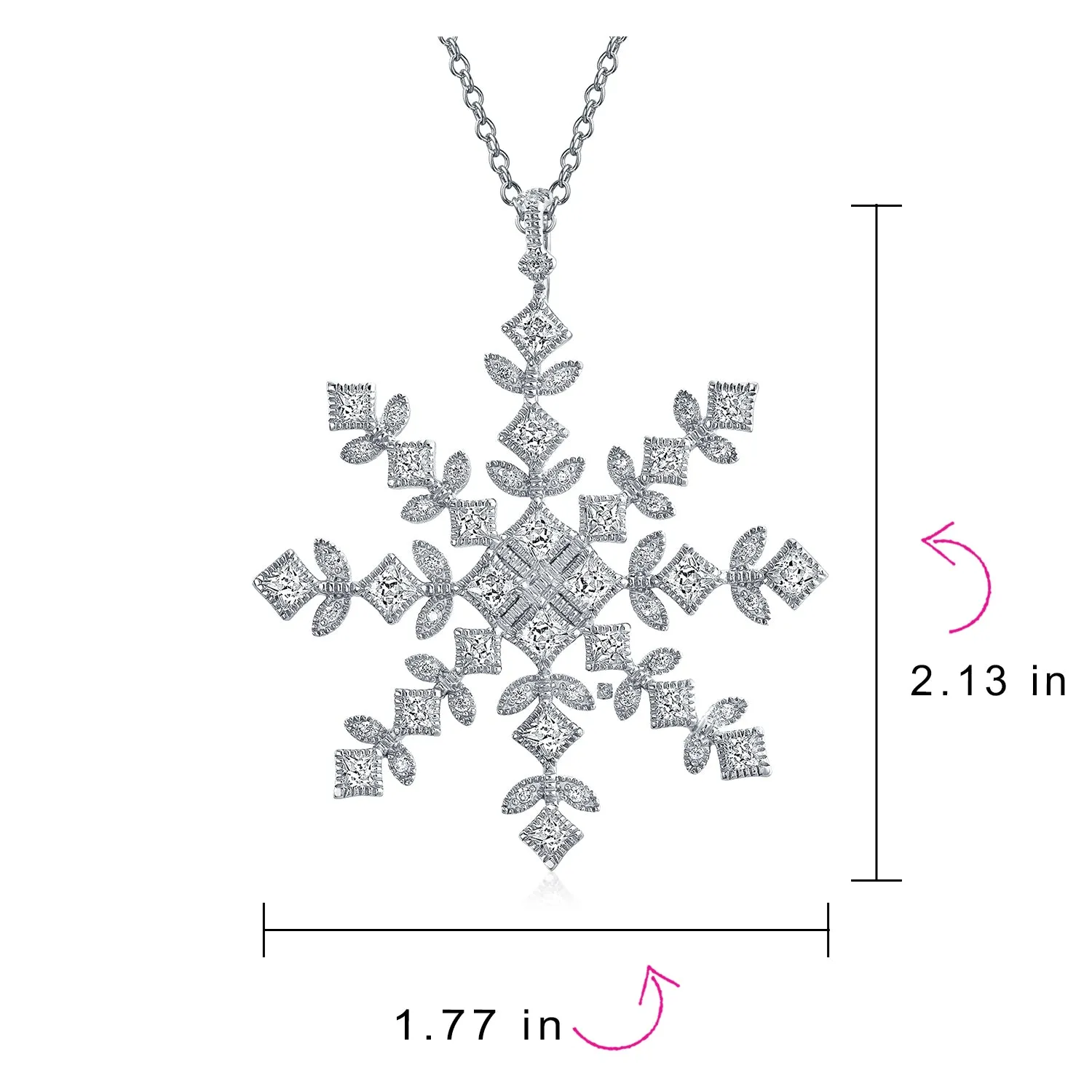 Winter Holiday Snowflake Pendant Necklace in Sterling Silver for Parties