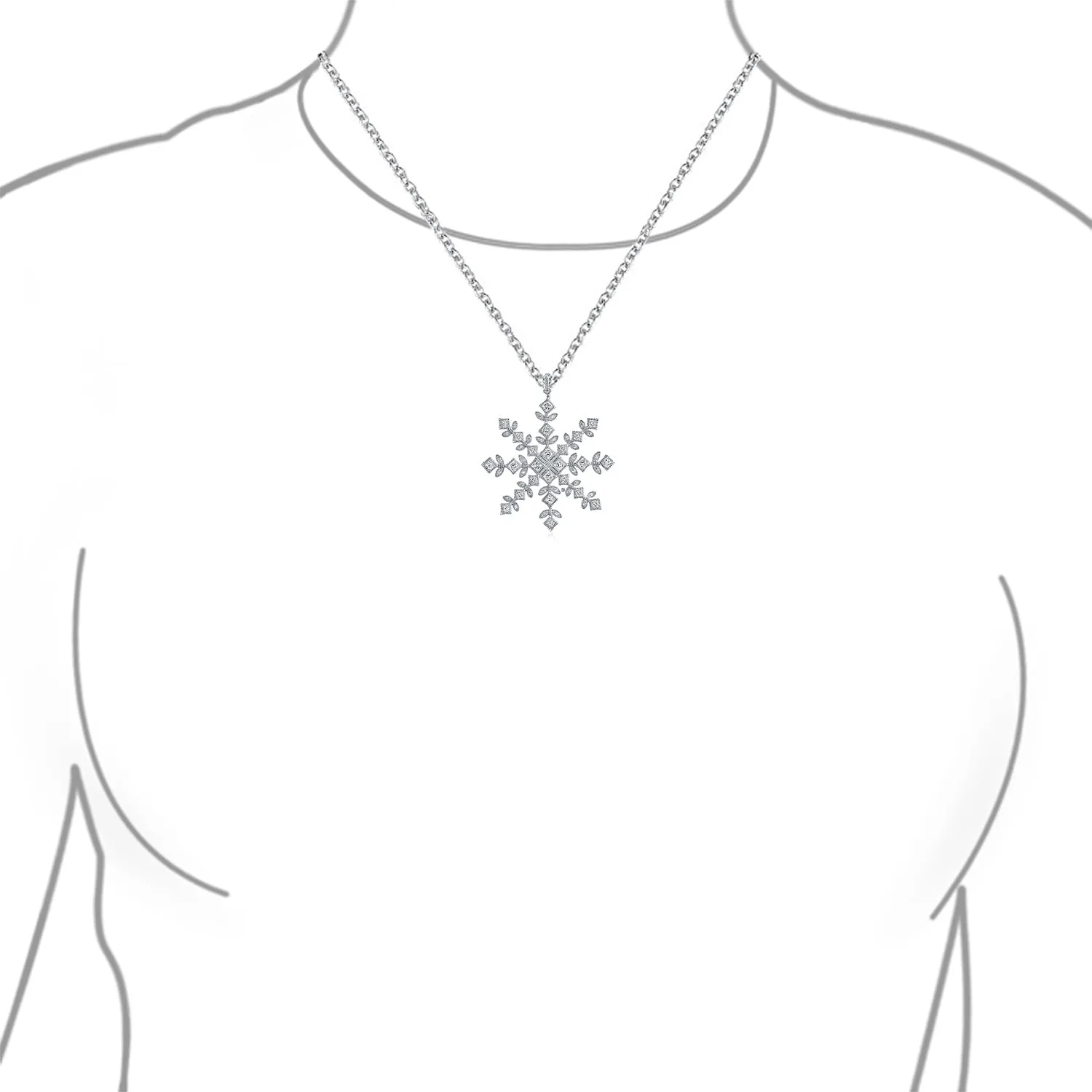Winter Holiday Snowflake Pendant Necklace in Sterling Silver for Parties