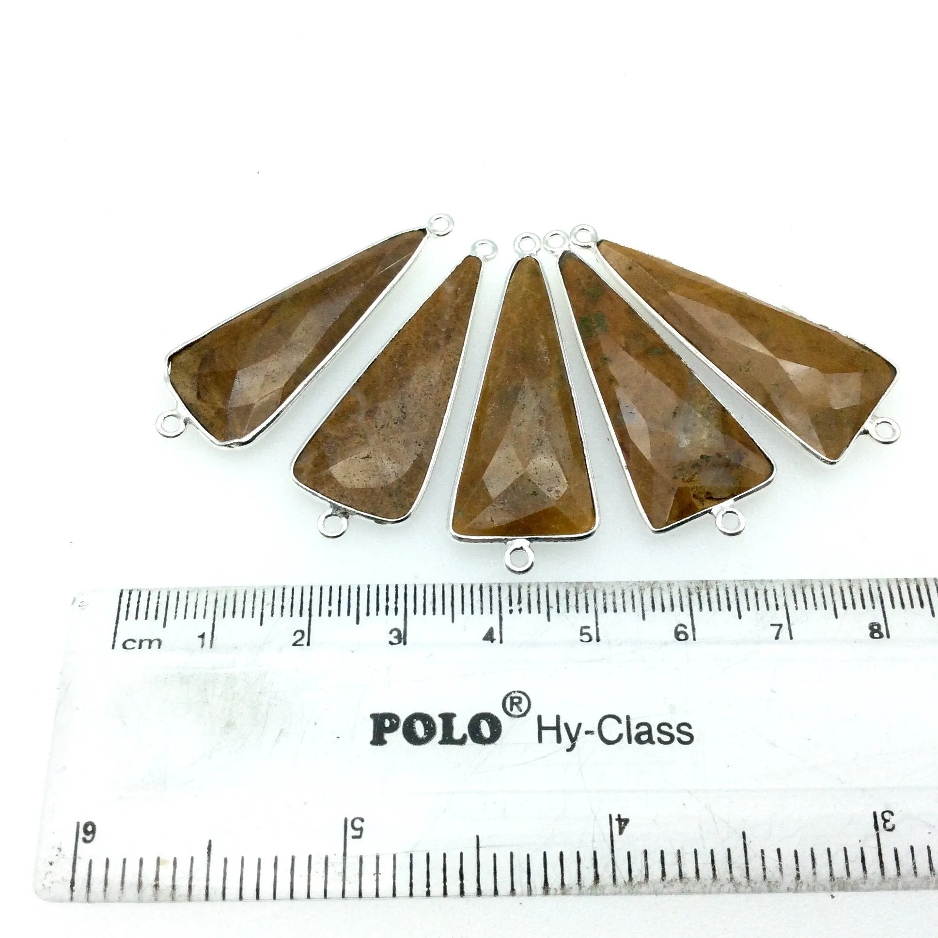 Yellow Jasper Bezel Connector - Faceted Long Triangle Shaped with Silver Finish - 15mm x 35mm - Natural Semi-Precious Gemstone
