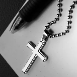 Zodiac Sign Cards Artisan Crafted Stainless Cross Ball Chain Necklace with Luxury Mahogany Box w/LED