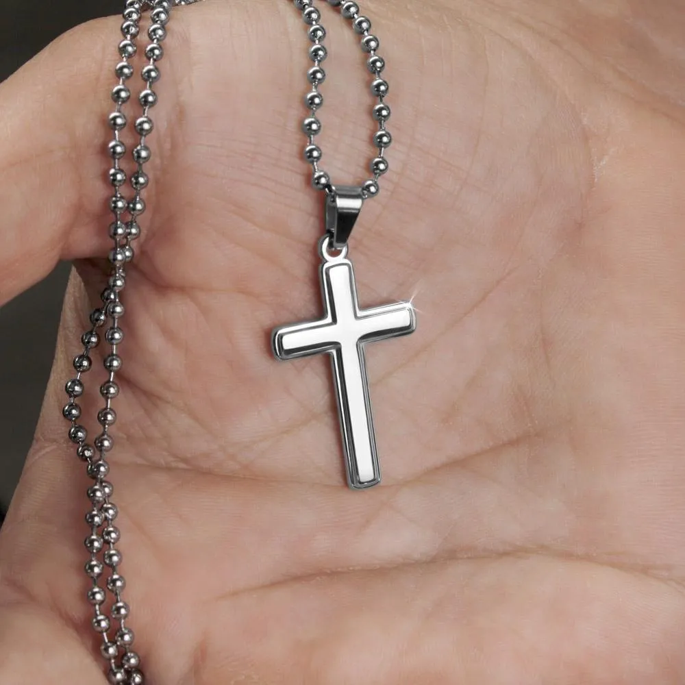 Zodiac Sign Cards Artisan Crafted Stainless Cross Ball Chain Necklace with Luxury Mahogany Box w/LED